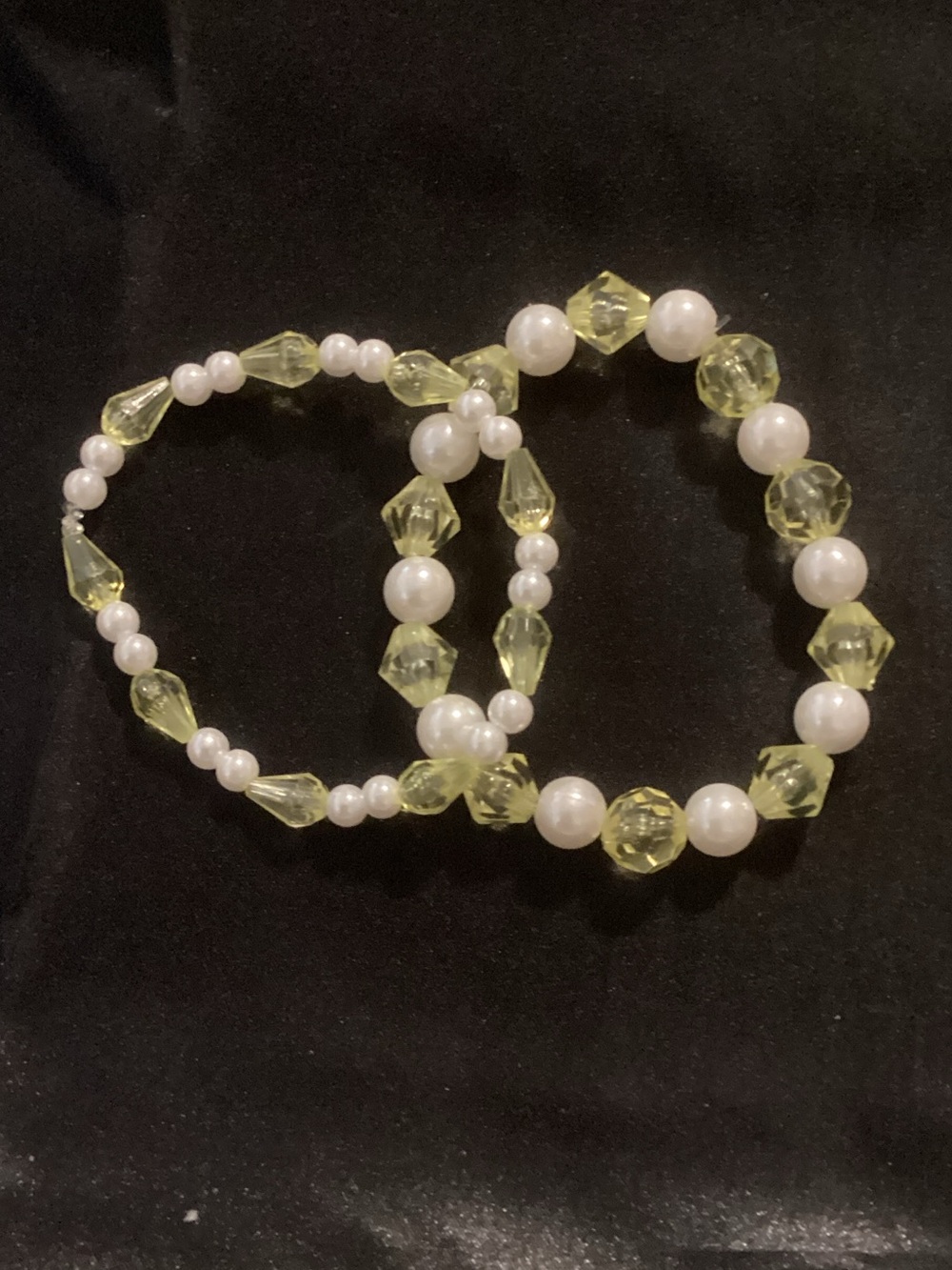 Pearl and Pale Yellow Bead Stretch Bracelet Set
